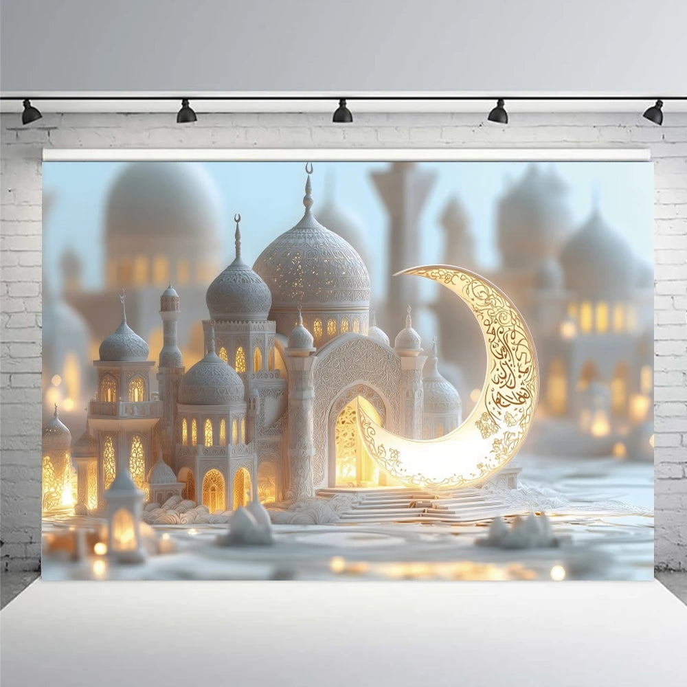 Eid Mubarak Backdrop Islamic Mosque Ramadan Aladdin Moroccan Golden Moon Lantern 2025Muslim Kareem Al Fitr Festival Photo Banner