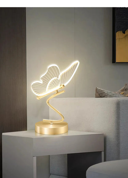 Nordic LED Table Lamps Indoor Lighting Switch Button Bedroom Bedside Living Room Restaurant Home Decoration Butterfly Desk Lamp