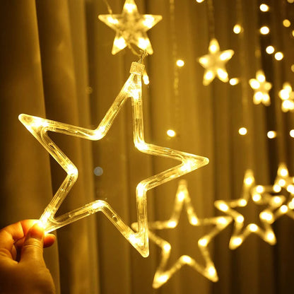 138LED Star String Light Waterproof 8 Modes Warm White Curtain Lights for Ramadan Party Bedroom Wedding Christmas Decoratio