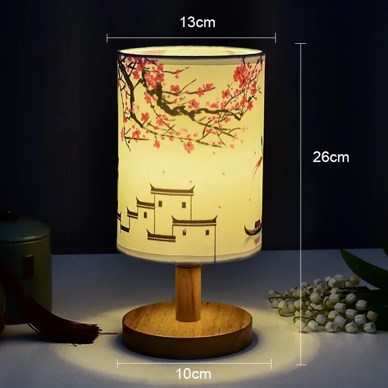 LED Square Decoration Table Lamps Simple Chinese Style Dimmable EU Plug Night Light Fabric Lampshade Bedroom Bedside Lights