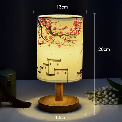 LED Square Decoration Table Lamps Simple Chinese Style Dimmable EU Plug Night Light Fabric Lampshade Bedroom Bedside Lights