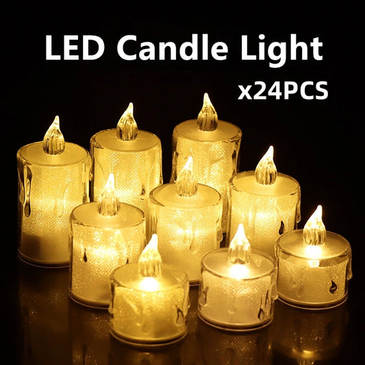 24 Pcs Led Candles Light Flameless Candle Plastic Pillar Flickering Candle Night Light Home Party Ramadan Wedding Xmas Decor