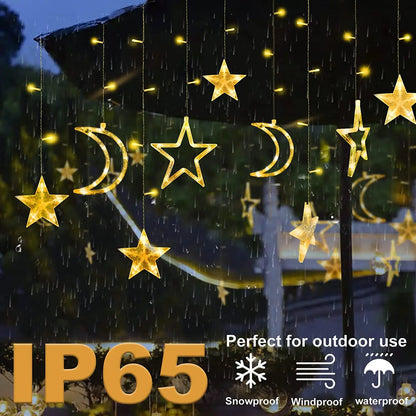 Solar Battery Star Moon String Light LED Curtain Light 8 Modes Christmas Garland Fairy Lamp for Wedding Party Xmas NewYear Decor