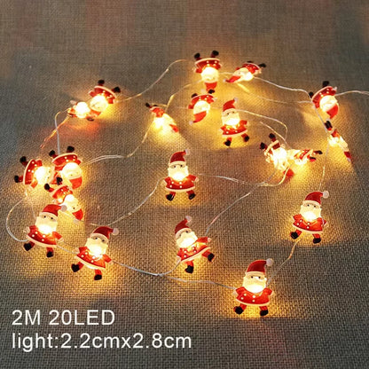 2M 20LED Lights Fairy String Santa Claus Snowflake Battery Powered For Home Living Room Garden Christmas Decorative Garland Lamp