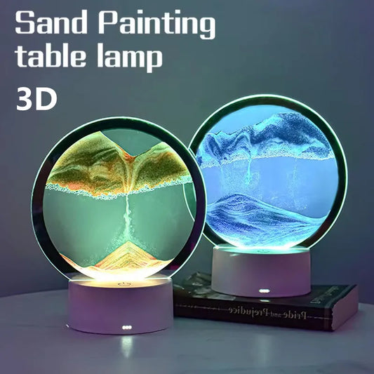 USB 5v 7 Colors 3D Sand Painting Table Lamp RGB Quicksand LED Night Light Bedroom Bedside Decor Sand Filter Gift Hourglass Lamp